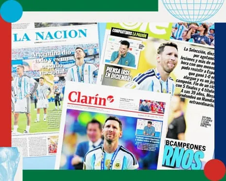 The front covers of La Nacion, Clarín, and Olé